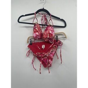 Becca Bali Bikini Set Women's Small Multicolor Halter Strap Beach Swimwear NWOT